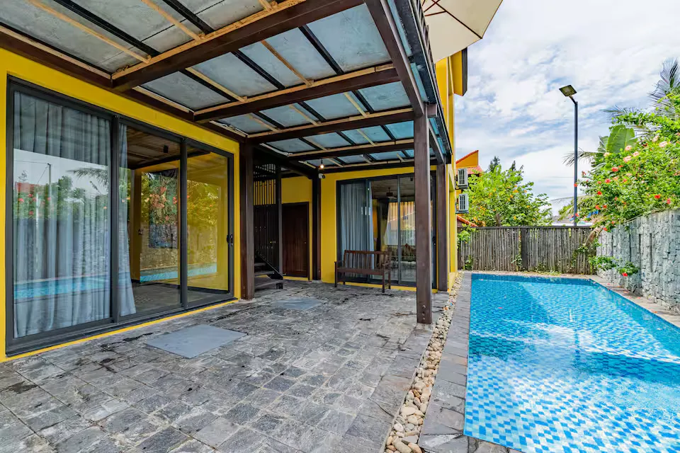 May Villa An Bang Beach Private Pool and Outdoor Patio with Sun Lounges Hoi An Vietnam