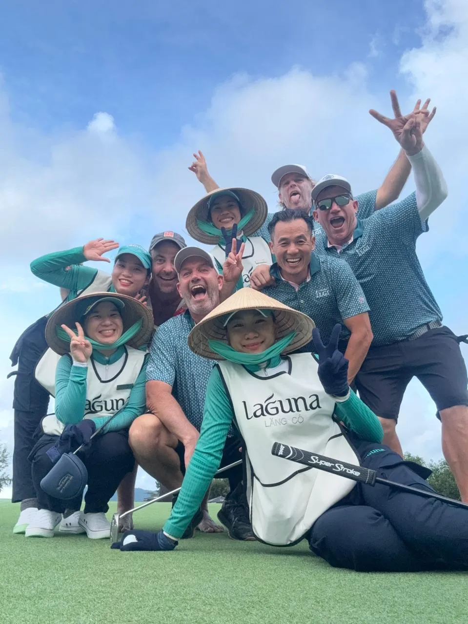 Reconnecting with old friends during a group golf trip to Vietnam
